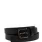 Black Double Strap Leather Silver Buckle Belt