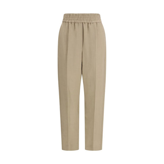 Beige Viscose Casual Pants