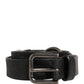 Men Black Calfskin Leather Metal Buckle Belt