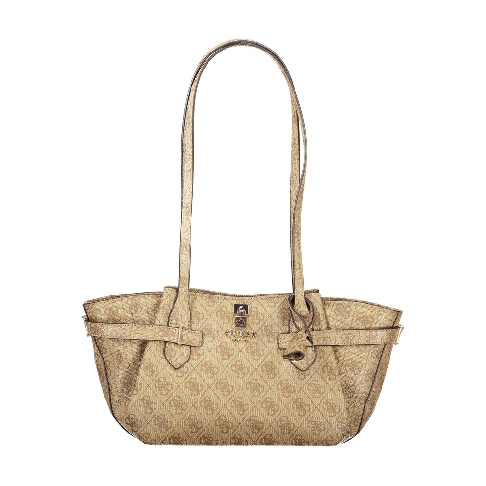 Beige Polyurethane Women Handbag