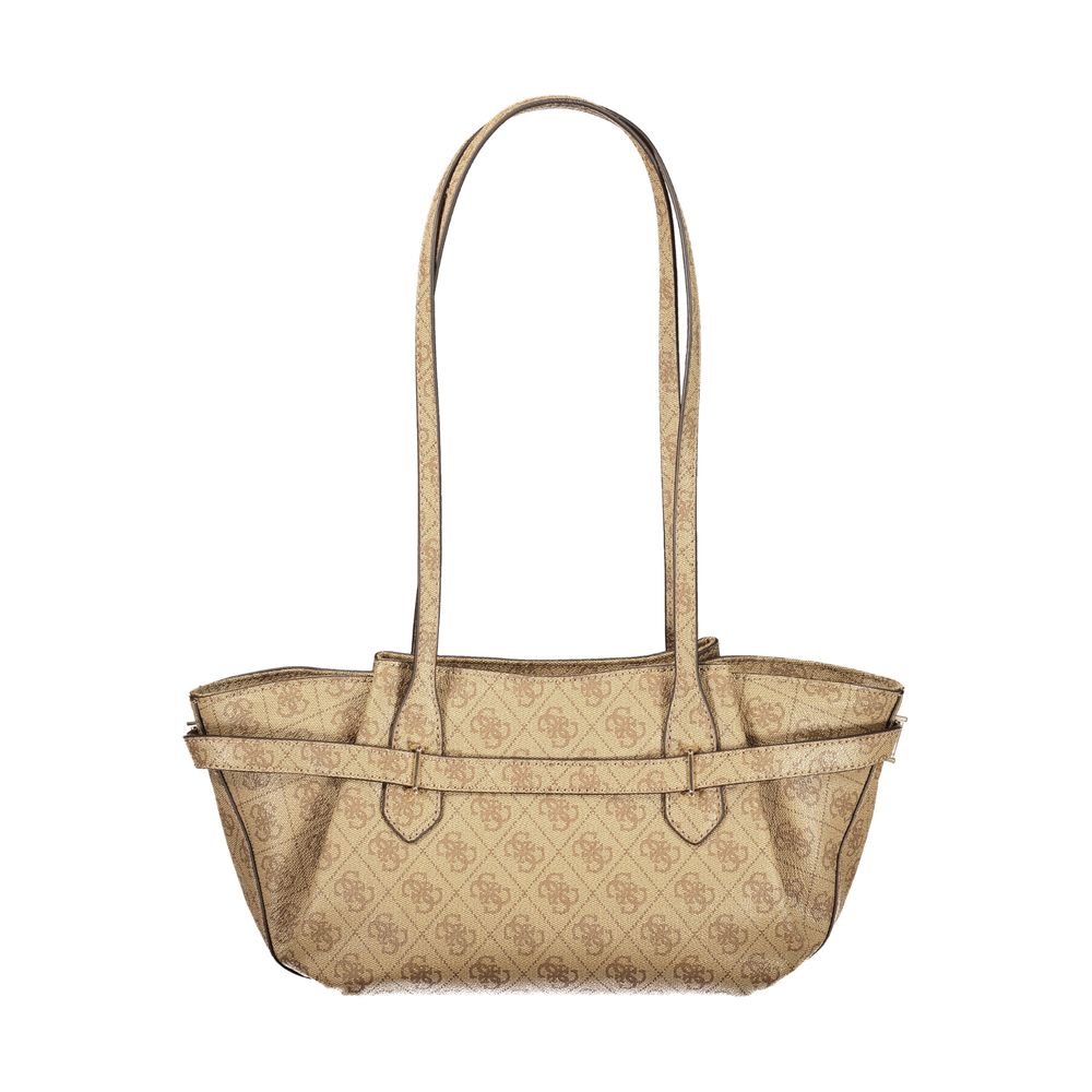 Beige Polyurethane Women Handbag