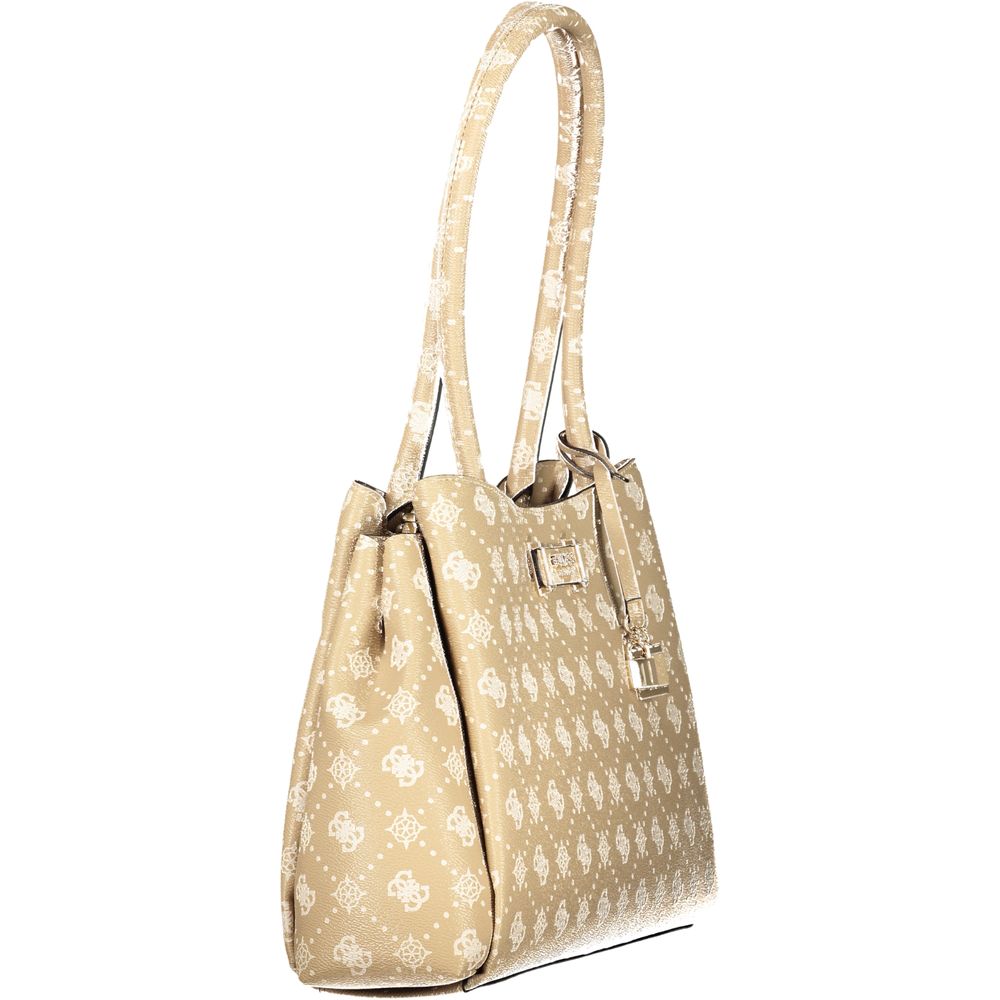 Beige Polyurethane Women Handbag
