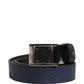 Men Blue Calfskin Leather Square Buckle Belt