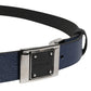 Men Blue Calfskin Leather Square Buckle Belt