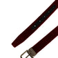 Men Burgundy Velvet Cotton Metal Buckle Belt