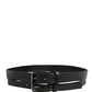Black Double Strap Leather Silver Buckle Belt