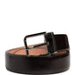 Men Black Calfskin Leather Metal Buckle Belt