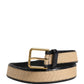 Men Beige Braided Leather Metal Buckle Belt