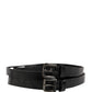 Black Double Strap Leather Silver Buckle Belt