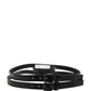 Black Double Strap Leather Silver Buckle Belt