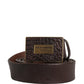 Men Brown Calf Leather Logo Metal Buckle Belt