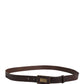 Men Brown Calf Leather Logo Metal Buckle Belt