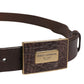 Men Brown Calf Leather Logo Metal Buckle Belt