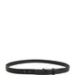 Men Black Calf Leather Logo Metal Buckle Belt