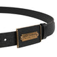 Men Black Calf Leather Metal Buckle Belt