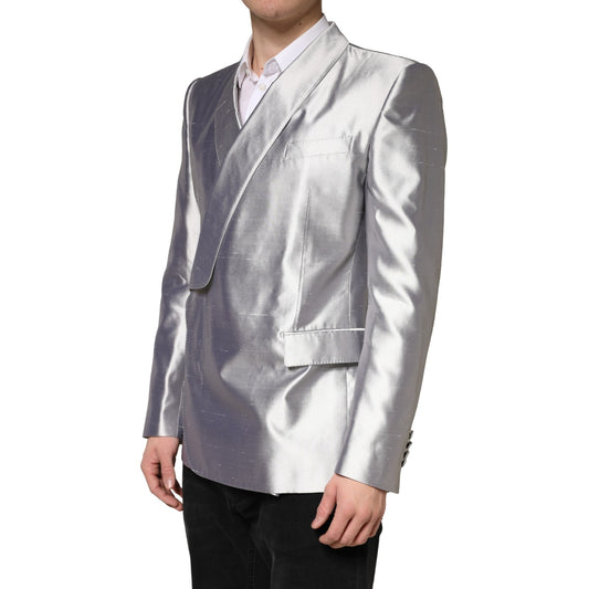 Silver SICILIA Silk Double Breasted Blazer