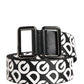 White Black Logo Leather Metal Buckle Belt