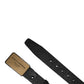 Black Classic Leather Logo Metal Buckle Belt