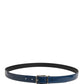 Men Blue Classic Leather Metal Buckle Belt