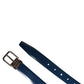 Men Blue Classic Leather Metal Buckle Belt
