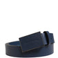 Men Blue Calf Leather Logo Metal Buckle Belt