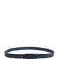 Men Blue Calf Leather Logo Metal Buckle Belt