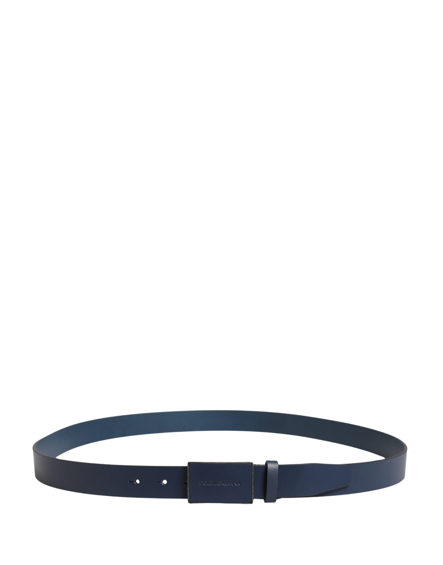 Men Blue Calf Leather Logo Metal Buckle Belt