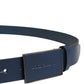 Men Blue Calf Leather Logo Metal Buckle Belt