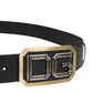 Men Black Leather DG Logo Metal Buckle Belt