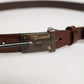 Men Brown Classic Leather Logo Buckle Belt