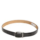 Men Black Leather Classic Metal Buckle Belt
