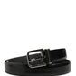 Men Black Leather Classic Metal Buckle Belt