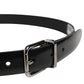Men Black Leather Classic Metal Buckle Belt