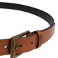 Men Brown Leather Classic Metal Buckle Belt