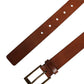 Men Brown Leather Classic Metal Buckle Belt