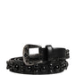 Men Black Calf Embellished Metal Buckle Belt