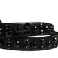 Men Black Calf Embellished Metal Buckle Belt