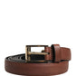 Men Brown Leather Classic Metal Buckle Belt