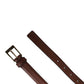 Men Brown Leather Classic Metal Buckle Belt