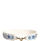 White Blue Floral Leather Stud Accessory Shoulder Strap