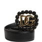 Black Leather DG Logo Embellished Buckle Belt