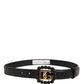 Black Leather DG Logo Embellished Buckle Belt
