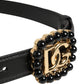 Black Leather DG Logo Embellished Buckle Belt