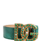 Green Leather DG Logo Embellished Buckle Belt