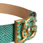 Green Leather DG Logo Embellished Buckle Belt