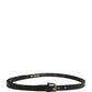 Black Leather Slim Gold Tone Buckle Waist Men Belt