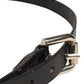 Black Leather Slim Gold Tone Buckle Waist Men Belt