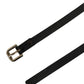 Black Leather Slim Gold Tone Buckle Waist Men Belt