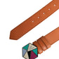 Orange Leather Hexagon Metal Buckle Waist Women Belt