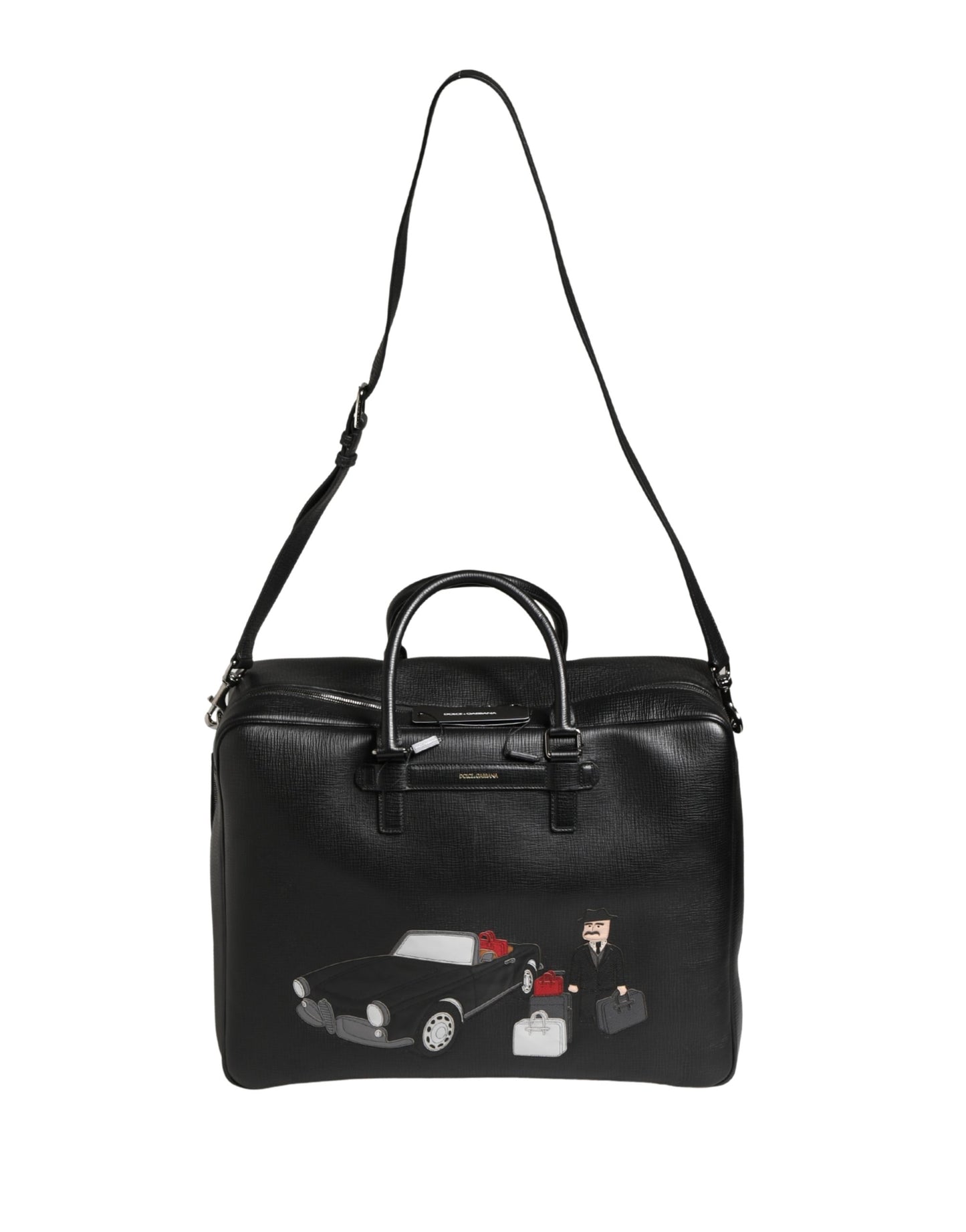 Black Car Man Applique Leather Weekender Borse Bag